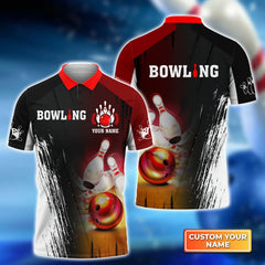 Maxcorners Black And Red Bowling Classic Customized Name 3D Shirt