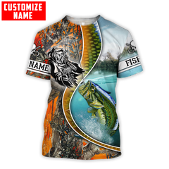 Maxcorners Custom Name Bass Fishing Line Orange Camo Shirt