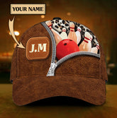 Maxcorners Bowling Zipper Brown Personalized Name 3D Cap