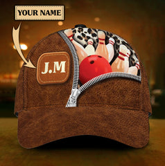 Maxcorners Bowling Zipper Brown Personalized Name 3D Cap