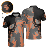Max Corners Skull Orange Camouflage Golf 3D Custom Polo Shirt