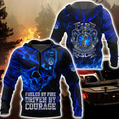 Maxcorners Blue Skull Firefighter Hoodie Shirts