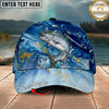 Maxcorners Fishing Ocean Marble Splash Personalized Name 3D Cap (12 Fish Species)