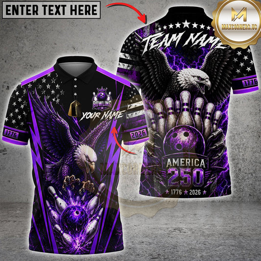 Maxcorners Bowling American Eagle 250th Anniversary Bowling Ball And Pins Design Multicolor Customized Name, Team Name 3D Shirts