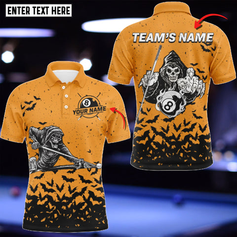 Maxcorners Orange Skeleton Billiard Personalized Name 3D Shirt
