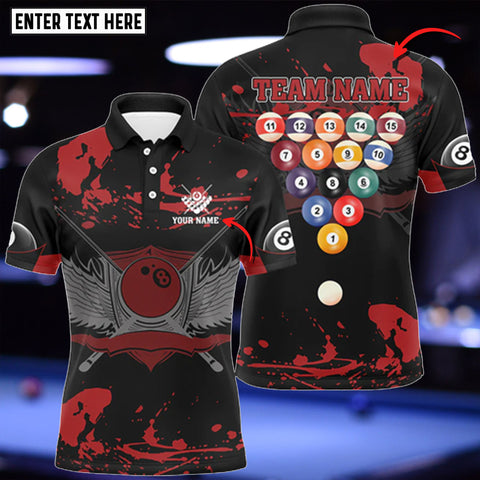 Maxcorners 8 Ball With Wings Billiard Red Black Personalized Name 3D Shirt