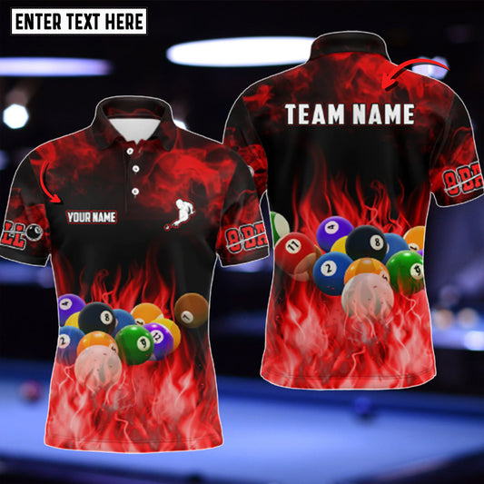 Maxcorners Billiard Balls Flame Red Personalized Name 3D Shirt