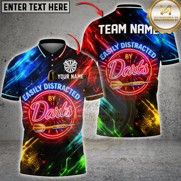 Maxcorners Darts Easily Distracted By Darts Neon Sign Design Personalized Name 3D Unisex Shirt