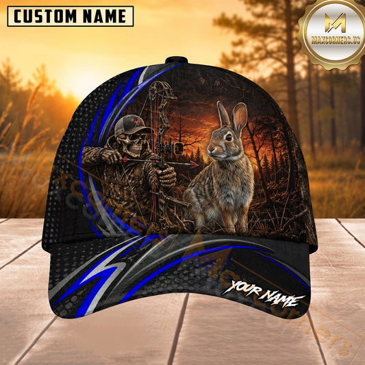 Maxcorners Hunting Blue Stripe Skull Archer and Deer Sunset Design Personalized 3D Cap