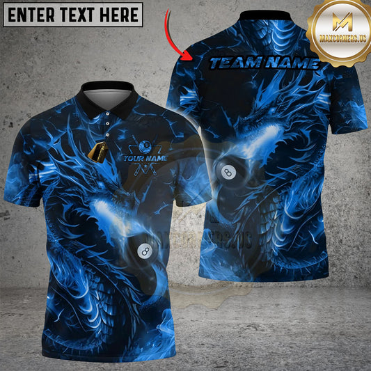 Maxcorners Billiards Ball 8 Fire Dragon Breath Personalized Name Shirt (4 Colors)