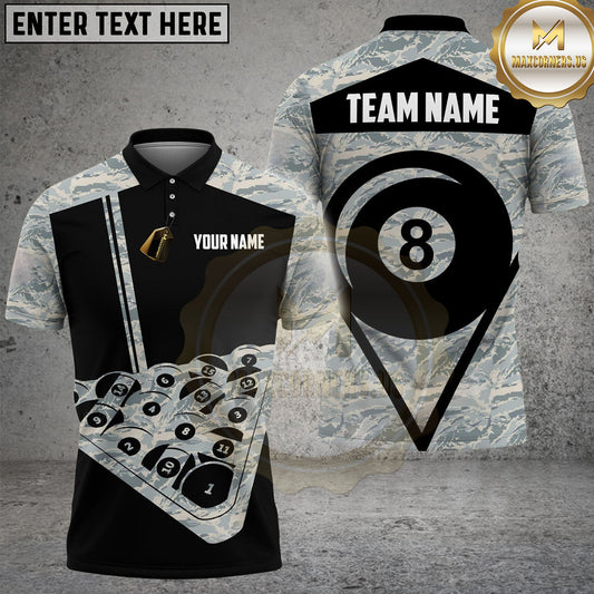 Maxcorners Billiards Ball 8 Veteran Military Pool Camo Personalized Name Shirt (4 Colors)