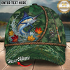 Maxcorners Fishing Green Camo Autumn Leaves Rope Personalized 3D Cap (12 Fish Species)