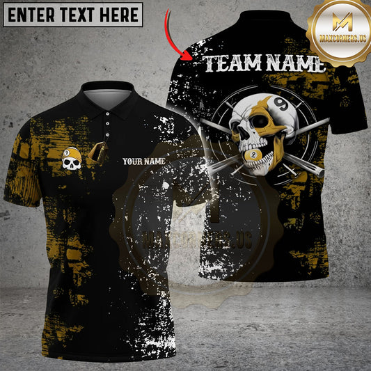 Maxcorners Billiards Ball 9 Grunge Skull Chew Personalized Name Shirt (6 Colors)