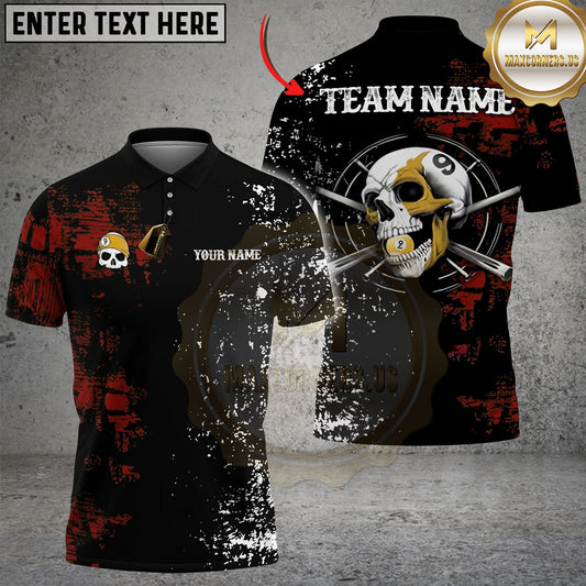 Maxcorners Billiards Ball 9 Grunge Skull Chew Personalized Name Shirt (6 Colors)
