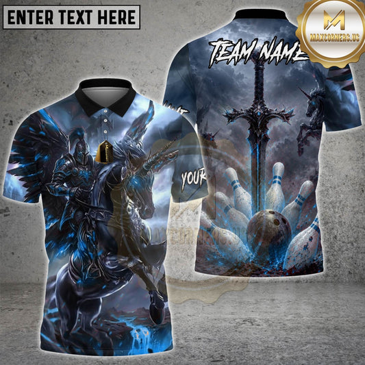 Maxcorners Bowling Dark Fantasy Knight Unicorn Sword Design Multicolor Customized Name, Team Name 3D Shirts