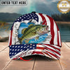 Maxcorners Fishing Patriotic Ripped Ocean Personalized Name 3D Cap (12 Fish Species)