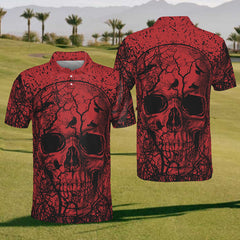 Maxcorners Red Skull Mens Golf Polo Shirt, Mens Goft Shirt, Gift For Golf Lovers