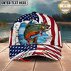 Maxcorners Fishing Patriotic Ripped Ocean Personalized Name 3D Cap (12 Fish Species)