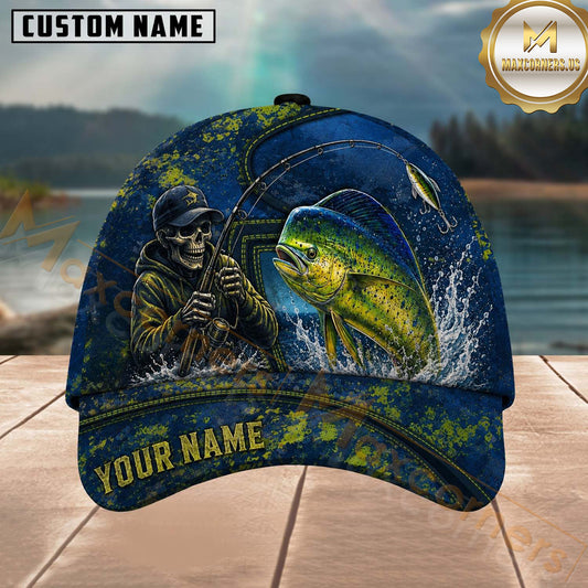 Maxcorners Fishing Skull Fisherman Water Splash Personalized 3D Cap