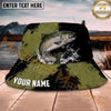 Maxcorners Fishing Olive Splash Camo Personalized Name 3D Bucket Hat (12 Fish Species)