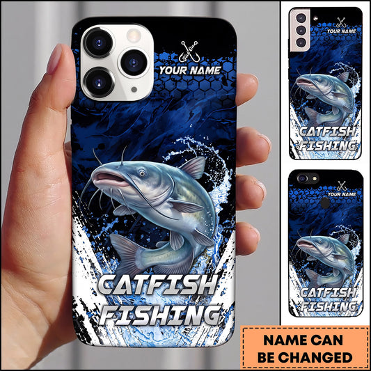 Maxcorners Blue Hexagon Water Splash Personalized Name Phone Case (13 Fish Species)