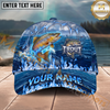 Maxcorners Fishing Blue Flame Ocean Multiple Options Personalized Name 3D Cap (11 Fish Species)
