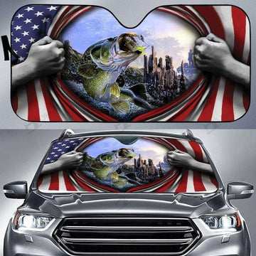 Maxcorners Bass Fish USA Flag Auto Sun Shade