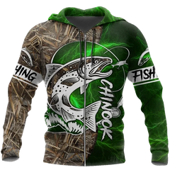 Maxcorners CHINOOK FISHING SALMON CAMO Fishing 3D Hoodie