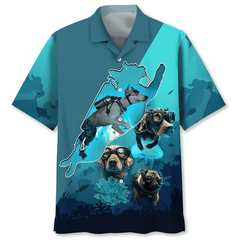 Maxcorners Scuba Diving Dog Dive Colorful Hawaiian Shirt