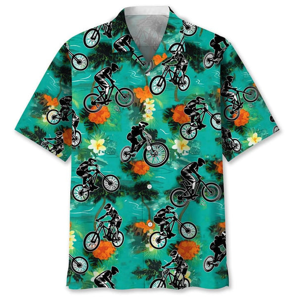 Maxcorner MOUNTAIN BIKE GREEN TROPICAL HAWAIIAN SHIRT