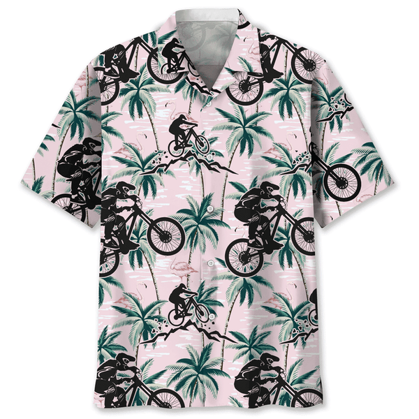 Maxcorner MOUNTAIN BIKE TROPICAL PINK HAWAIIAN SHIRT