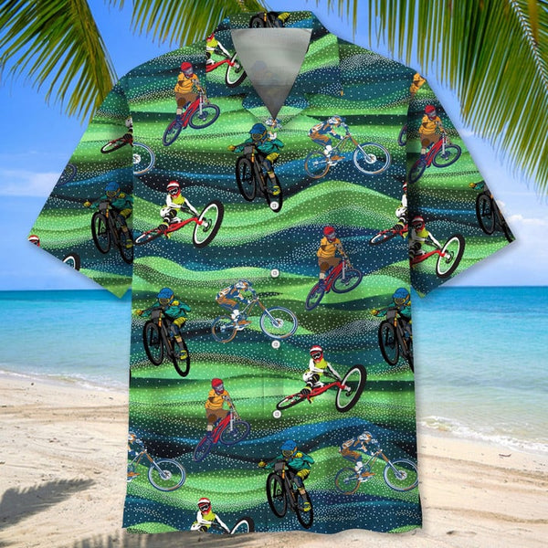 Maxcorner MOUNTAIN BIKE SEAMLESS PATTERN HAWAIIAN SHIRT