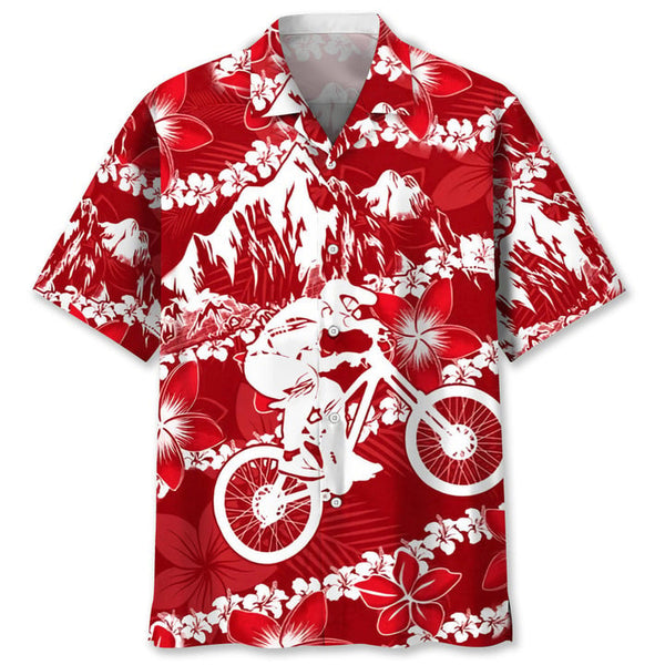 Maxcorner MOUNTAIN BIKE RED NATURE HAWAIIAN SHIRT