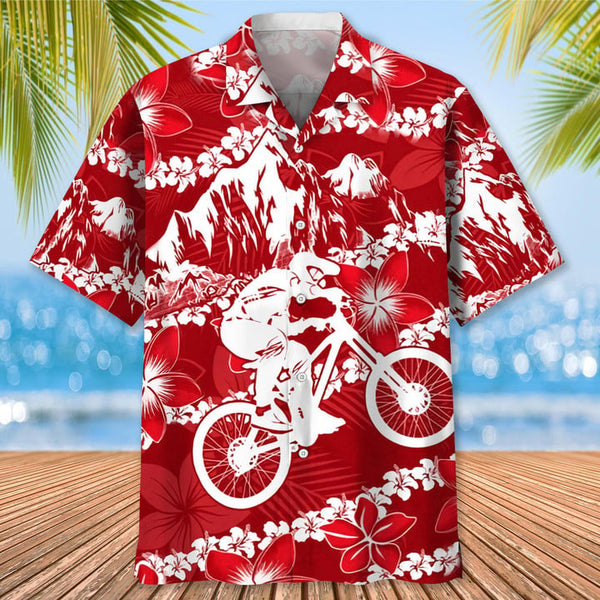 Maxcorner MOUNTAIN BIKE RED NATURE HAWAIIAN SHIRT