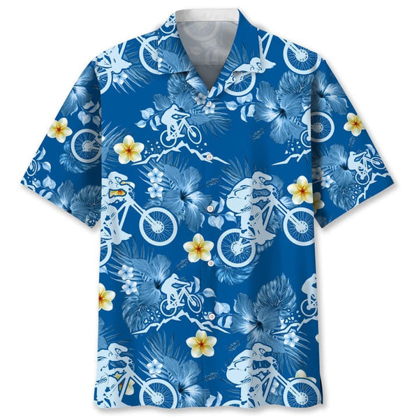 Maxcorner MOUNTAIN BIKE BLUE NATURE HAWAIIAN SHIRT