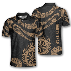 Maxcorners Golden Hawaiian Tribal Darts Personalized Name And Team Name 3D Shirt