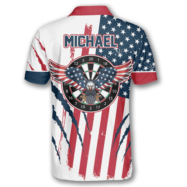 Maxcorners Eagle Scratches American Flag Darts Personalized Name And Team Name 3D Shirt