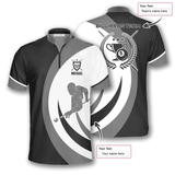 Maxcorners Black Grey Silhouette Billiard Custom Name Zipper Polo Shirt
