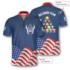 Maxcorners Patriotic Waving Flag Billiard Custom Name Zipper Polo Shirt