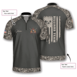 Maxcorners Retro Camouflage Flag Billiard Custom Name Zipper Polo Shirt