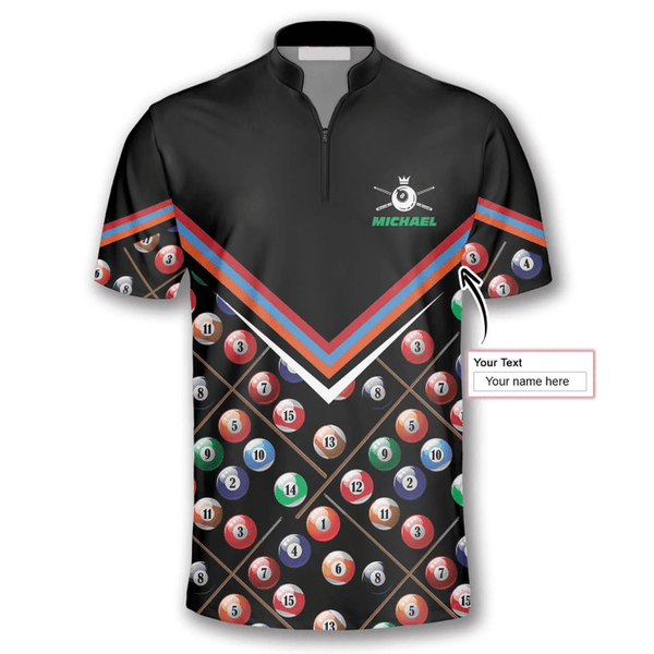 Maxcorners Billiard Pattern In Black Custom Name Zipper Polo Shirt