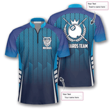 Maxcorners Blue Abstract Sports Style Billiard Custom Name Zipper Polo Shirt