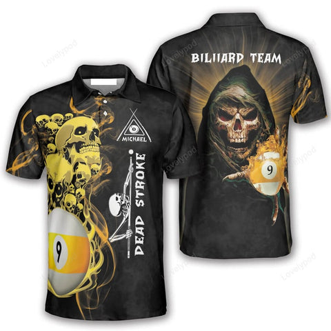 Maxcorners Fire Skull Dead Stroke Custom 9 Ball Billiard 3D Shirt