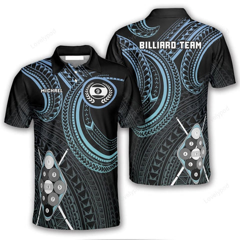 Maxcorners Blue Tribal Custom 9 Ball Billiard 3D Shirt