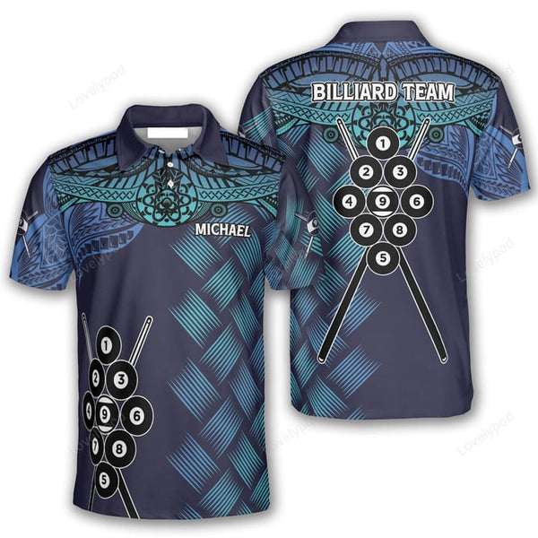 Maxcorners Blue Tribal Pattern Custom 9 Ball Billiard 3D Shirt