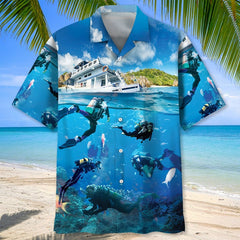 Maxcorners Scuba Diving Crúie Vacation Colorful Hawaiian Shirt