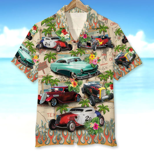Maxcorners Custom Hot Rod Photo Hawaiian Shirt, American Map Pattern
