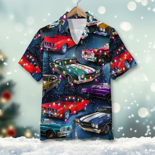 Maxcorners Custom Christmas Muscle Car Hawaiian Shirt