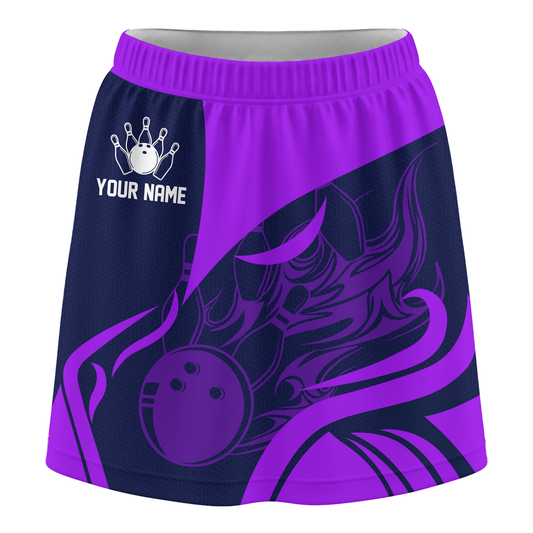 Maxcorners Customized Bowling Trouser Skirts With Shorts Underneath, Flame Bowling Multicolor Skorts With Pockets