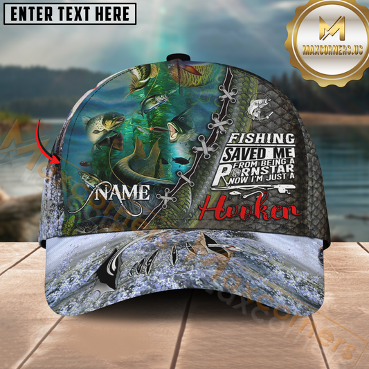 Maxcorners Mixed Fish Fishing Hooked Quote Design Personalized Name 3D Cap